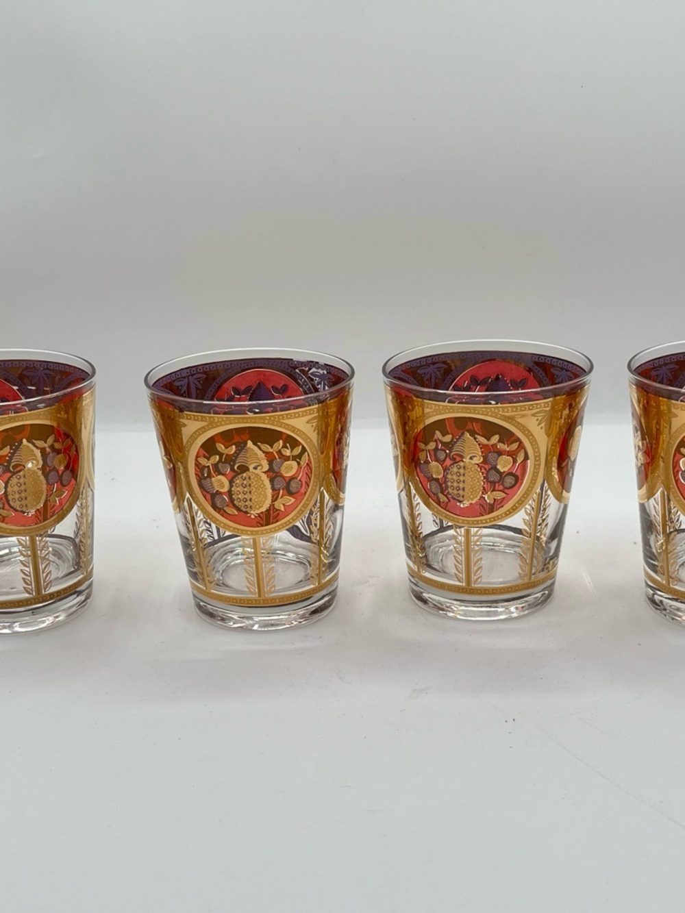Vintage Cera Highball 24k Gold Glasses Fruit Barware Set Of 4